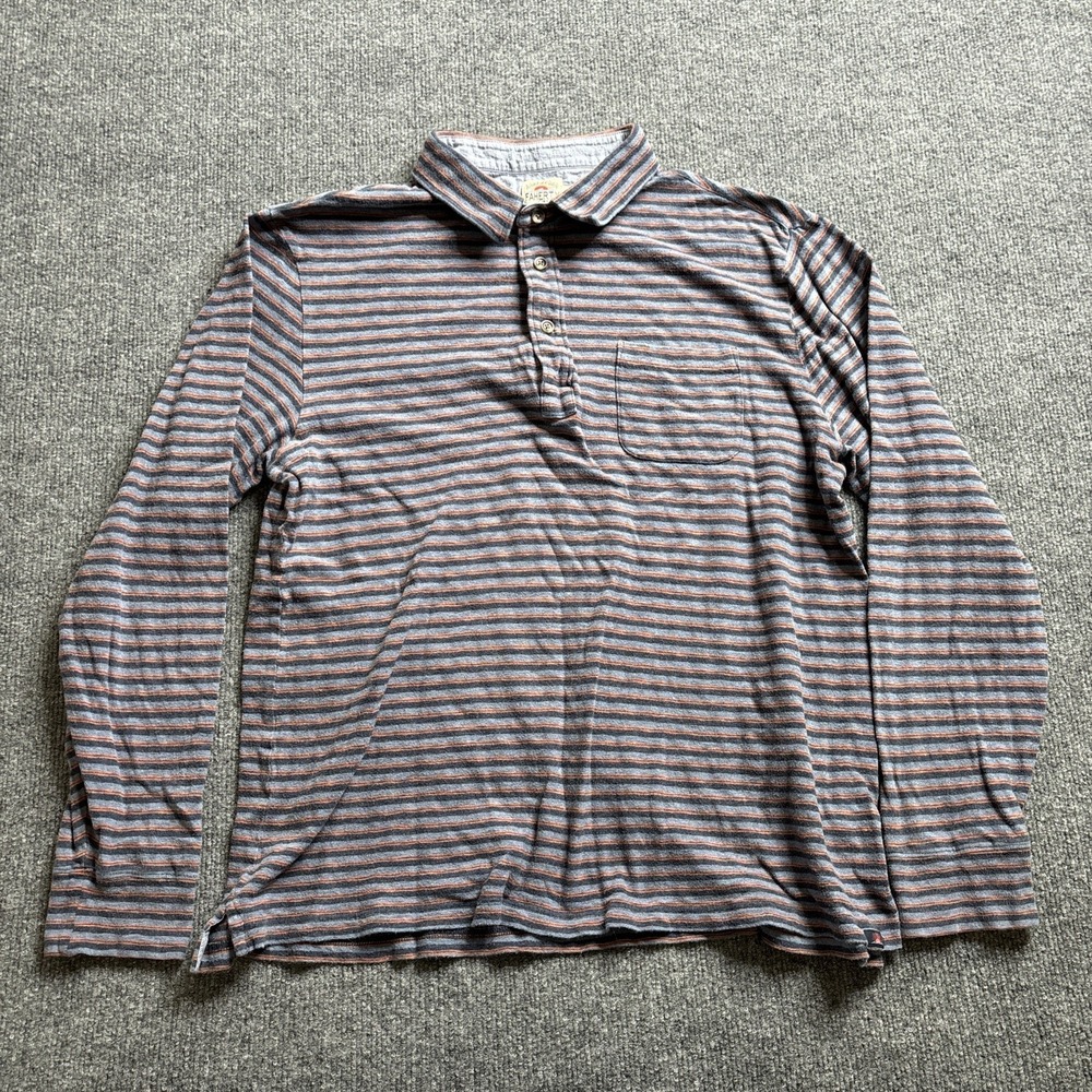 Faherty Polo Shirt Men's Large Blue Heathered Luxe Striped‎ Pocket Casual Golf